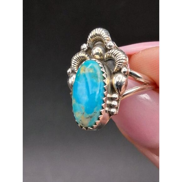 Kingman Turquoise Ring, Size 7.25, 925 Silver, Navajo Southwestern Style - Picture 2 of 8